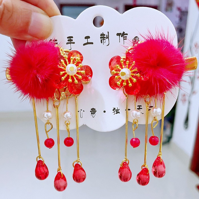 Kẹp Tóc Đính Hoa Tua Rua Dài Phong Cách Trung Hoa Cho Bé Gái