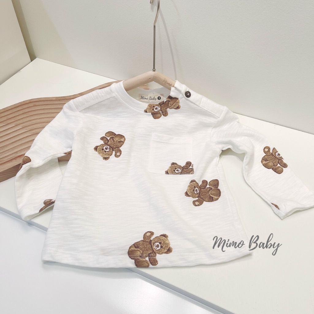 Áo phông dài tay hình gấu phối túi ngực mùa thu đông cho bé QA49 Mimo Baby
