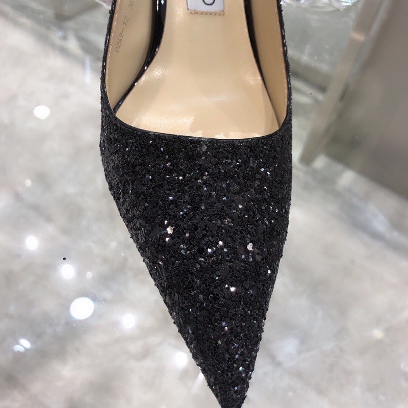 Giày cao gót mũi nhọn Jymmy Choo da bò đính hạt lấp lánh siêu tôn chân