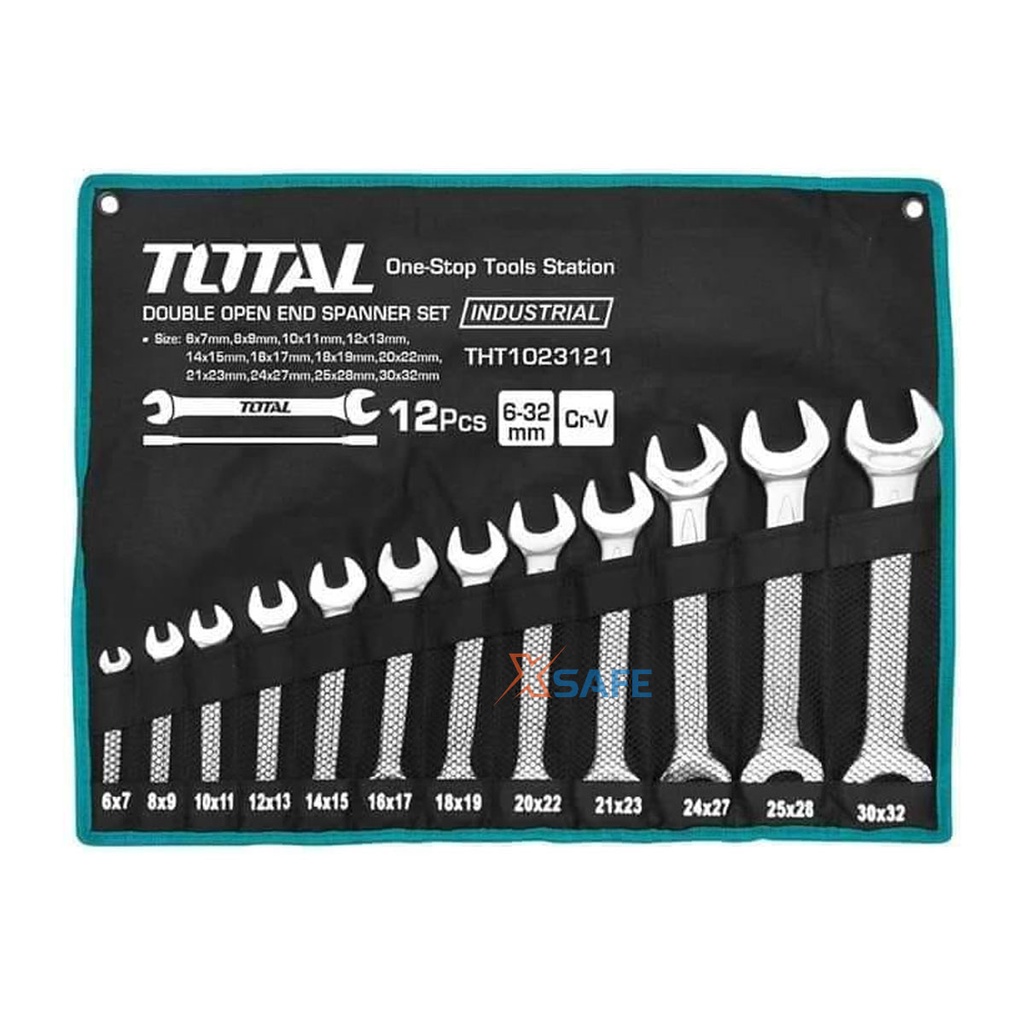 Bộ cờ lê 2 đầu miệng 12 chi tiết TOTAL THT1023121 6-32mm Bộ 12 cờ lê hai miệng thép Cr-V siêu cứng, sửa chữa o tô xe máy