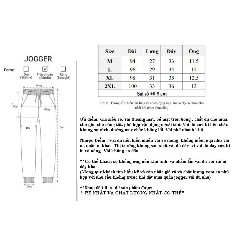 Quần Jogger chất dù basic Nam Nữ dáng thể thao