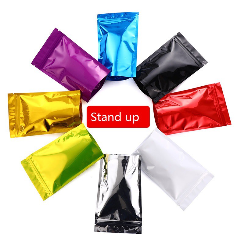 100Pcs glossy Colored Aluminum Foil Mylar Ziplock Bag both isides colored Bag self stand heat sealable pouches