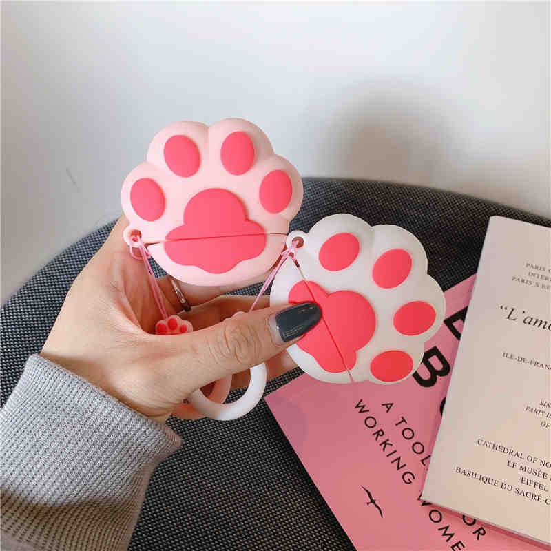 Vỏ Bảo Vệ Hộp Sạc Tai Nghe AirPods 1/2/3/ 3 Pro Bằng Silicon Mềm Hình Dấu Chân Mèo Dễ Thương