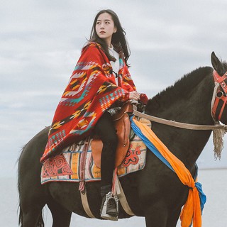Áo choàng len boho áo choàng thổ cẩm khăn quàng mùa đông có mũ size 155*130cm - Mã LE24