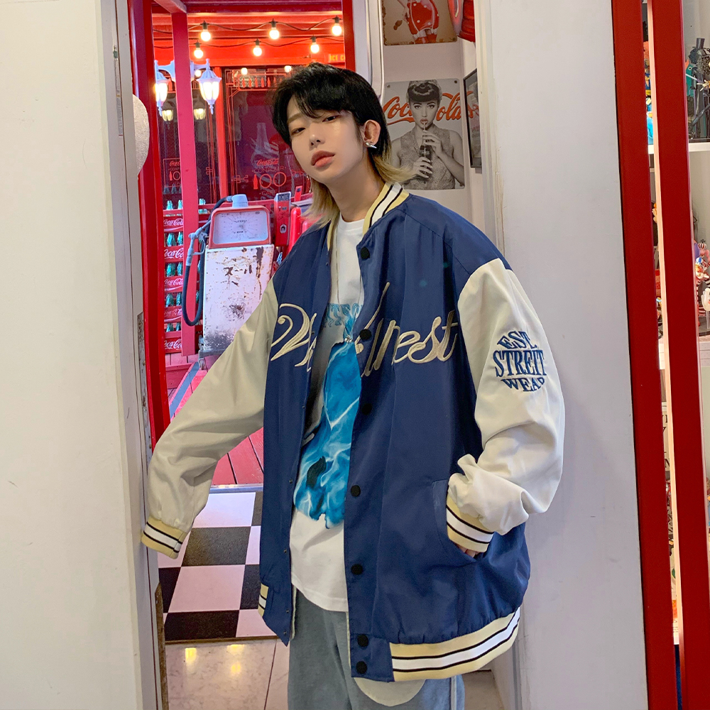 Áo khoác bóng chày thêu họa tiết sành điệu thời trang độc đáo cho nam phong cách Hàn Quốc khuôn viên unisex  Các cặp đôi Áo khoác