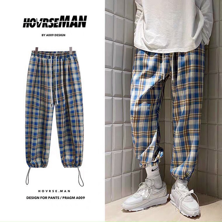 Quần Baggy Nam Unisex Kẻ CARO Plaid Ống Ôm Pants Basic, kiểu quần vải kẻ caro form rộng chất kaki