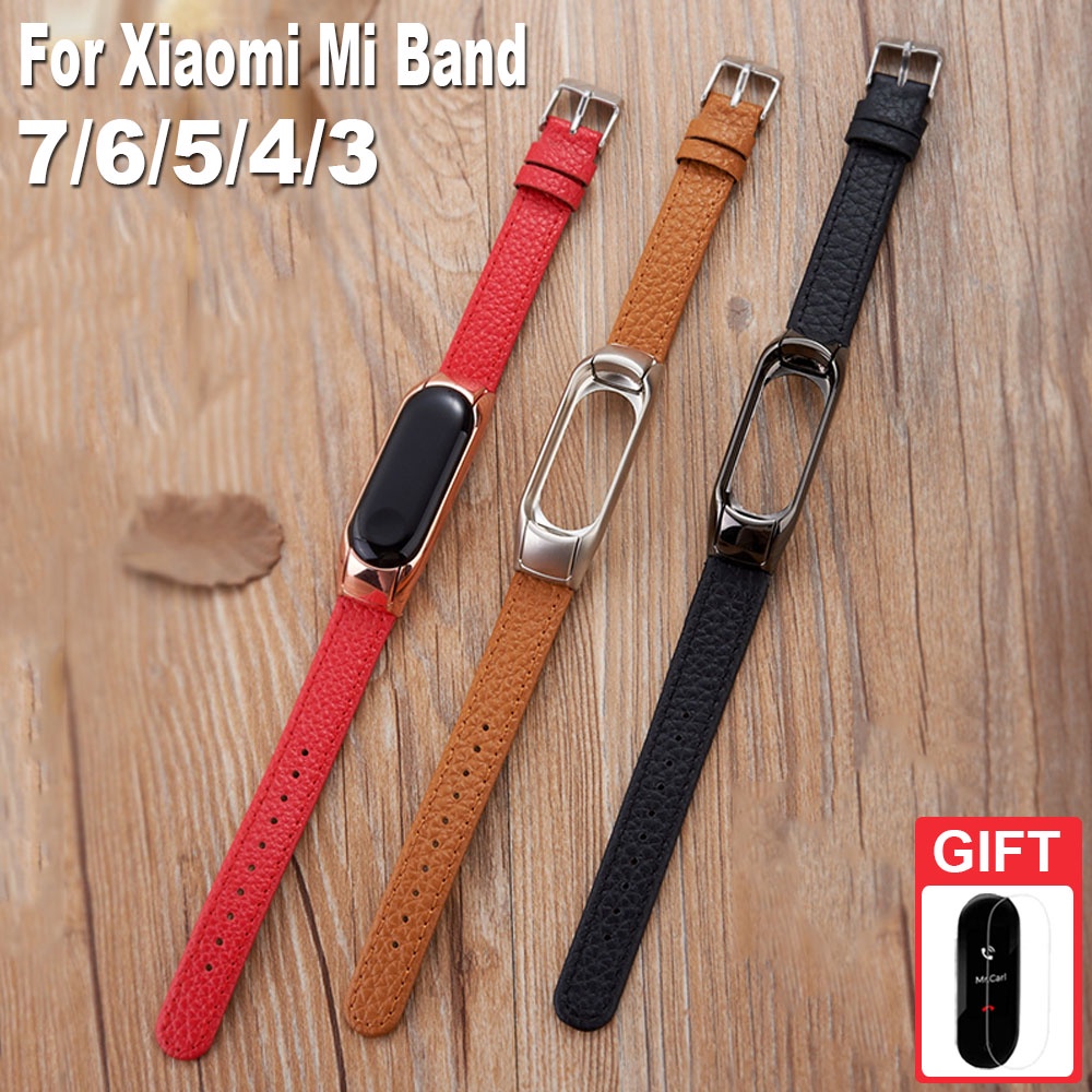 Dây Đeo Da Thay Thế Cho Đồng Hồ Thông Minh Xiaomi Mi Band 7 6 5 4 3