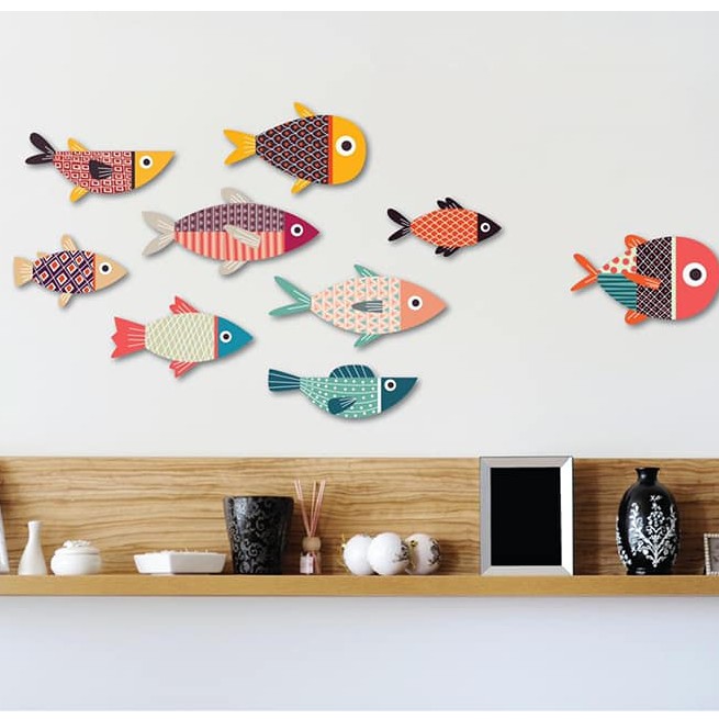 TRANH ĐÀN CÁ DÁN TƯỜNG 3D - Đơn giản, dễ dán - Trang trí phòng khách, phòng ngủ.