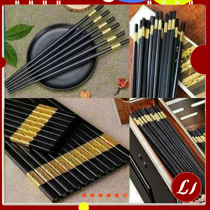 Bộ 10 Đôi Đũa Mạ Vàng, Đũa Hợp Kim Chống Mốc Hàn Quốc (có hộp) - labi