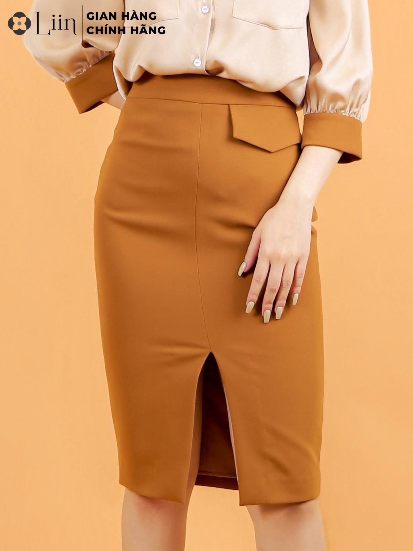 [Mã WABRM50 giảm 15% đơn 99k] Chân váy xẻ nữ Linbi màu nâu, kiểu dáng công sở thanh lịch liin clothing J4164 | BigBuy360 - bigbuy360.vn