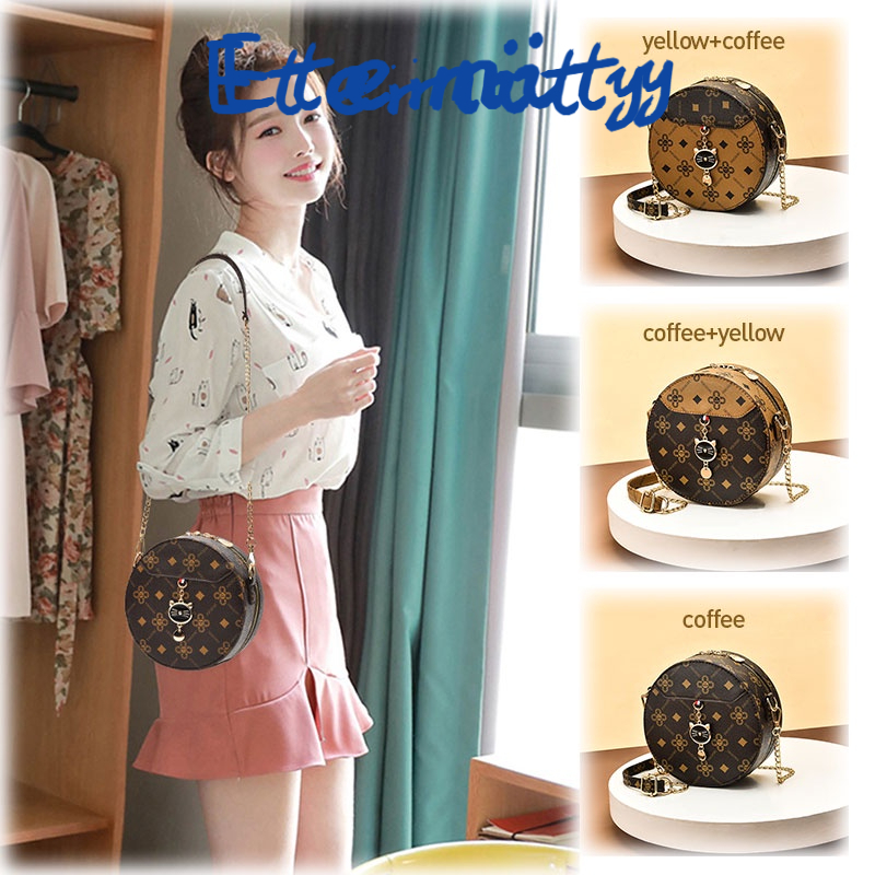 Túi Xách Đeo Vai / Đeo Chéo Hình Tròn Cỡ Nhỏ Hình Chú Mèo Phối Dây Xích Thời Trang Xuân Hè 2022