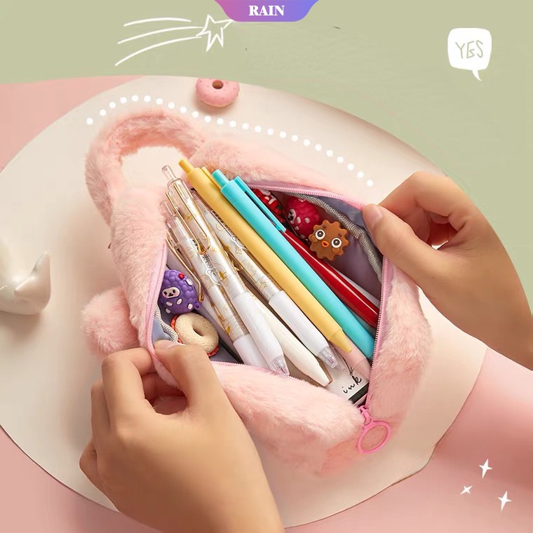 Túi Đựng Bút Hình Cá Sấu / Thỏ Nhồi Bông Màu Xanh Lá / Hồng Sức Chứa Lớn Có Khóa Kéo Dễ Thương Cho Học Sinh