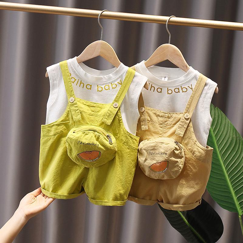 Bộ Trang Phục 2 Mảnh Gồm Áo Thun Không Tay Và Quần Short Phong Cách Hàn Quốc Cho Bé
