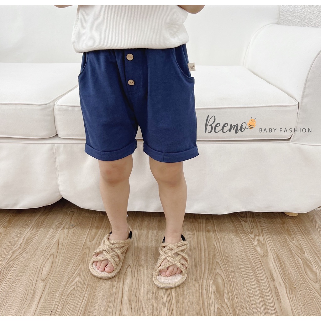 Quần đùi cotton sược cho bé Beemo, thiết kế cá tính với túi hai bên, đính cúc ở giữa, 3 màu xinh xắn B121