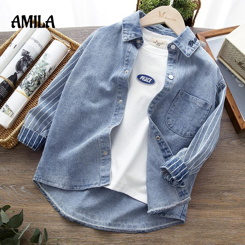Áo sơ mi denim AMILA dài tay thiết kế mới năng động thời trang cho bé áo