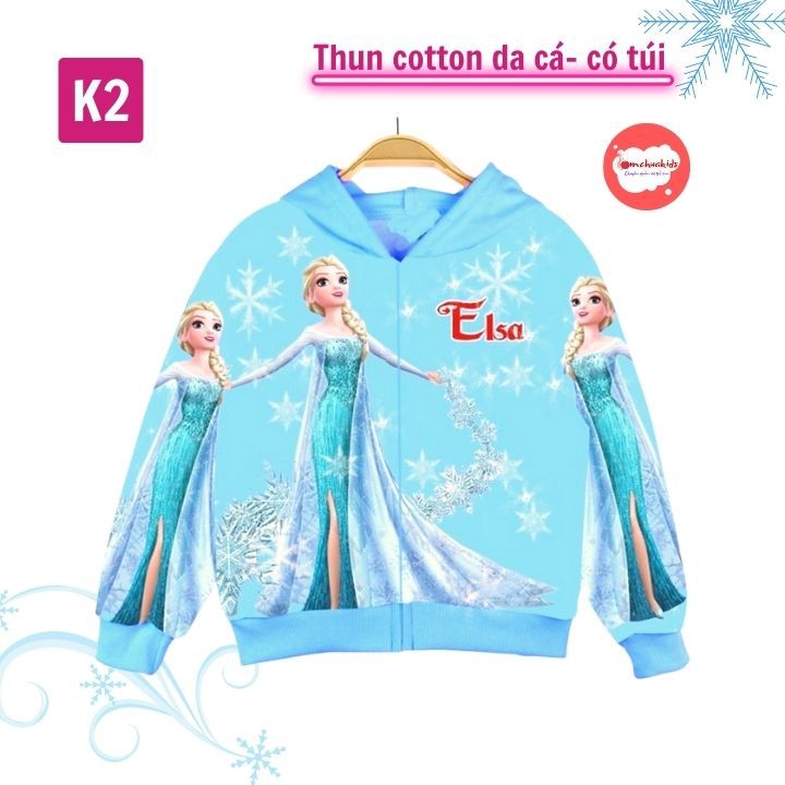 Áo khoác bé gái hình Elsa từ 10-43kg - Áo khoác bé gái -ELSA - Thun cotton da cá - Tomchuakids