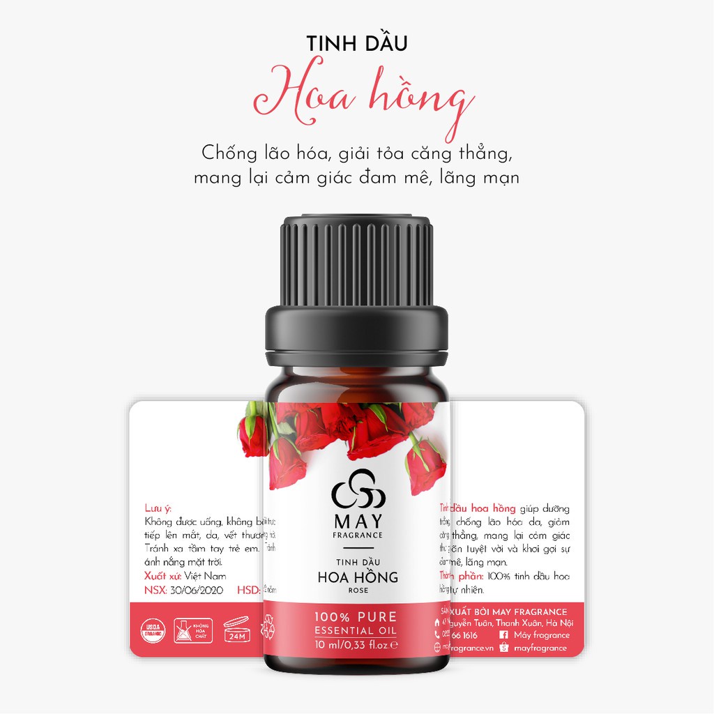 Tinh dầu Hoa hồng thiên nhiên thơm phòng May Fragrance | Kiểm nghiệm GC - MS