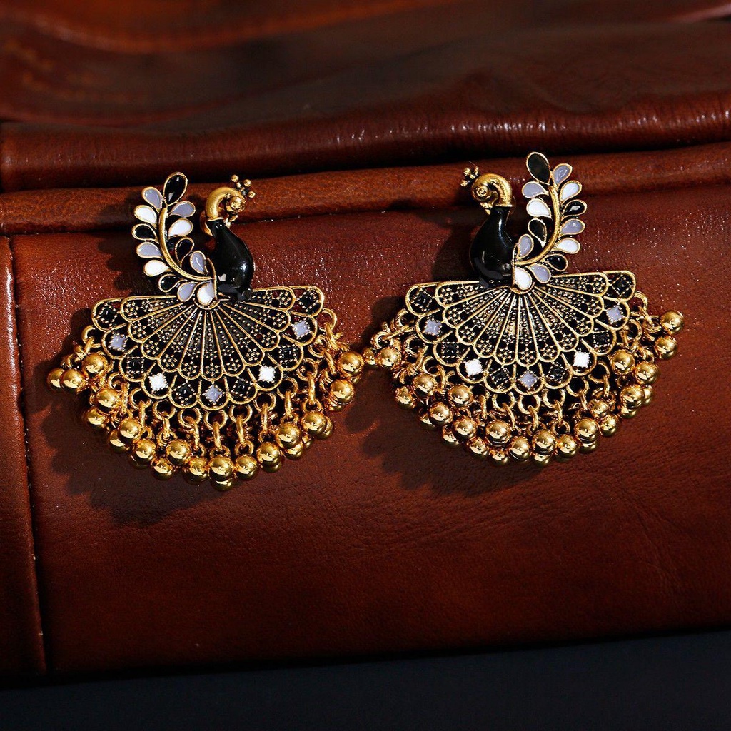 Khuyên Tai Tua Rua Hạt Dầu Tráng Men Phong Cách Bohemian Cổ Điển