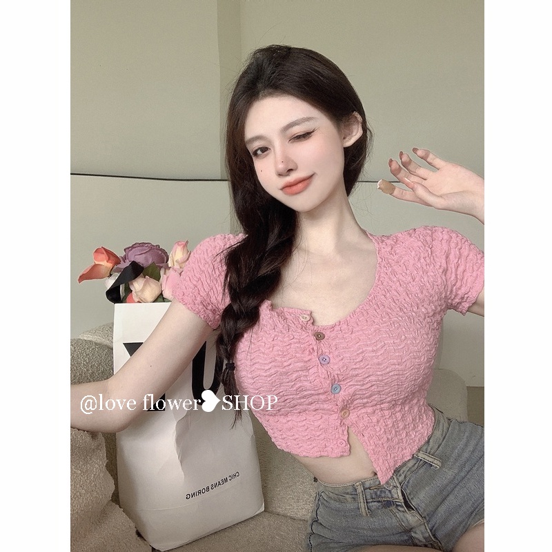 Áo Thun Lửng Cổ Vuông Thời Trang Hàn Quốc Cho Nữ