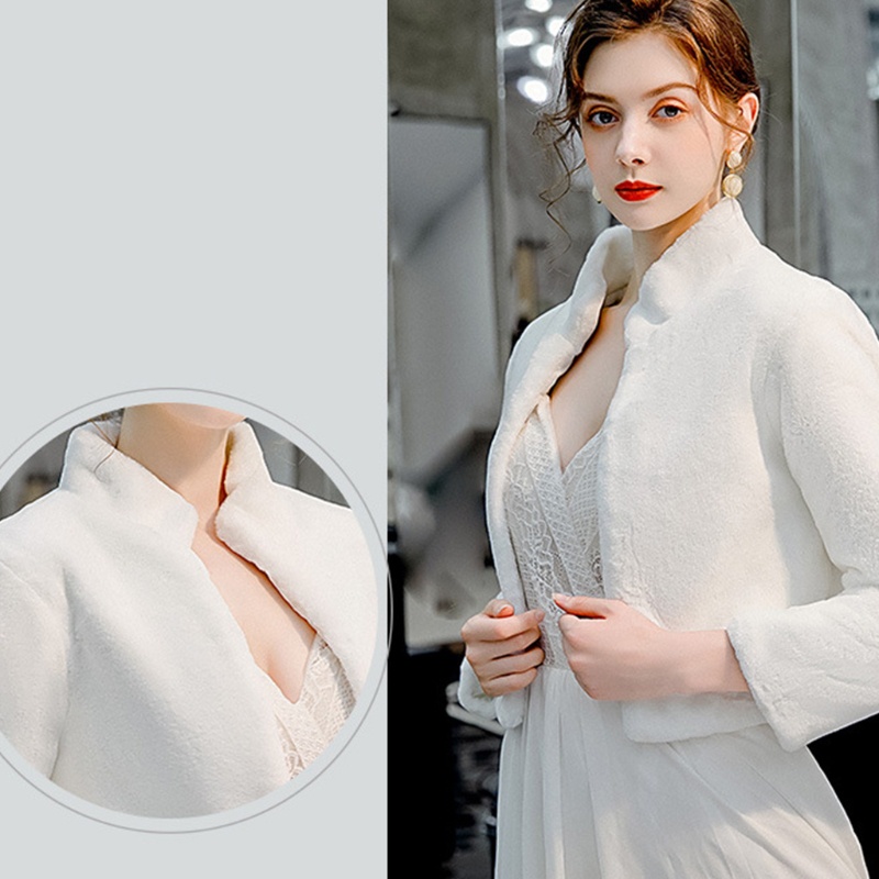 Áo khoác dạ bằng vải lông ấm áp tay 3/4 màu trơn thời trang mùa đông cho cô dâu trong đám cưới | BigBuy360 - bigbuy360.vn