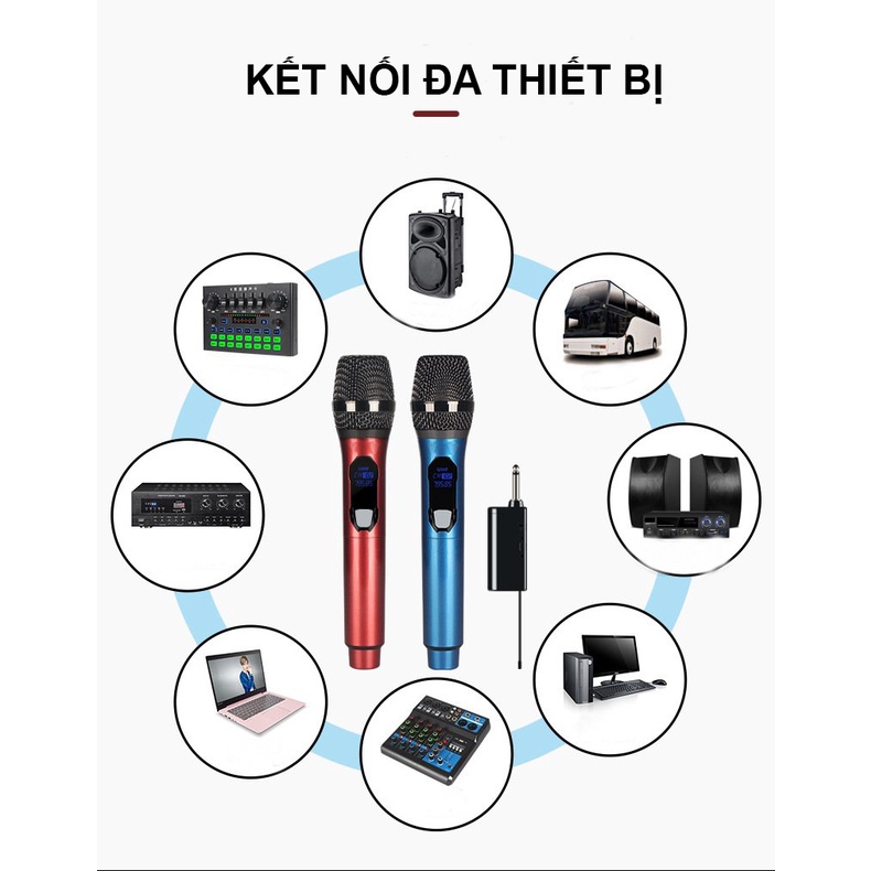 Micro karaoke không dây cao cấp Ontekco MU 02 pin sạc sóng UHF Wireless - Bảo hành 12 Tháng