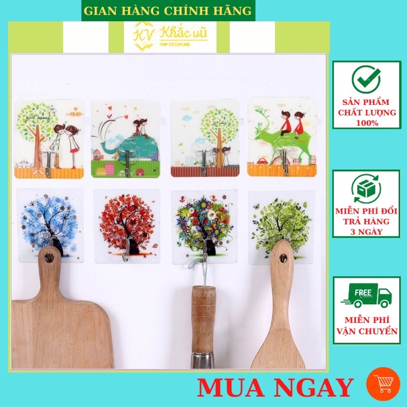 Móc Dán Tường Siêu Dính Chịu Lực Tốt In Hình 3D Độc Đáo Kích Thước 6cm x 6cm