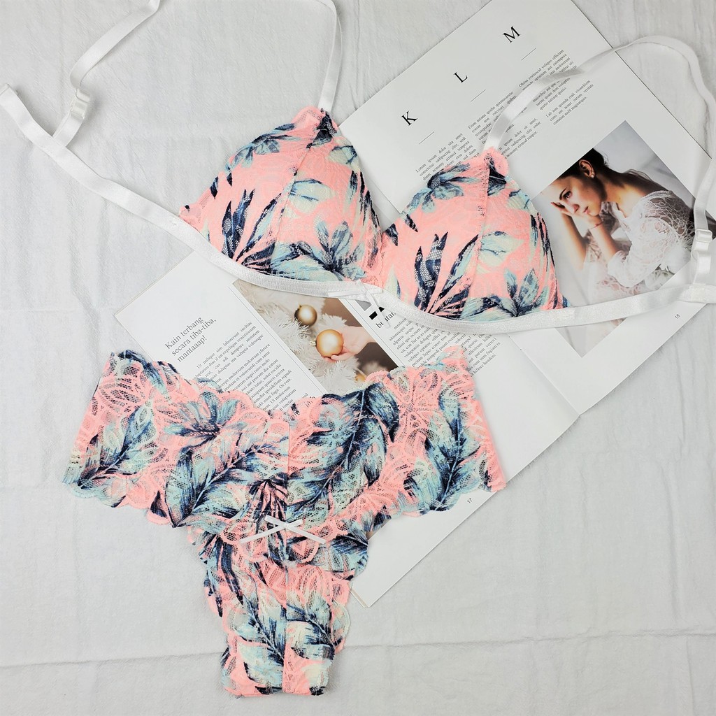 Bộ đồ lót sexy không gọng giá tốt ren lông vũ quần T by Nhà Sò NS181