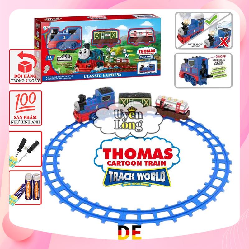 Đồ Chơi Tàu Hỏa Đường Ray Thomas 3 Toa, Đèn Nhạc, Âm Thanh, Khói Mô Phỏng, Đường Ray To Dễ Lắp, Màu Sắc Rất Đẹp