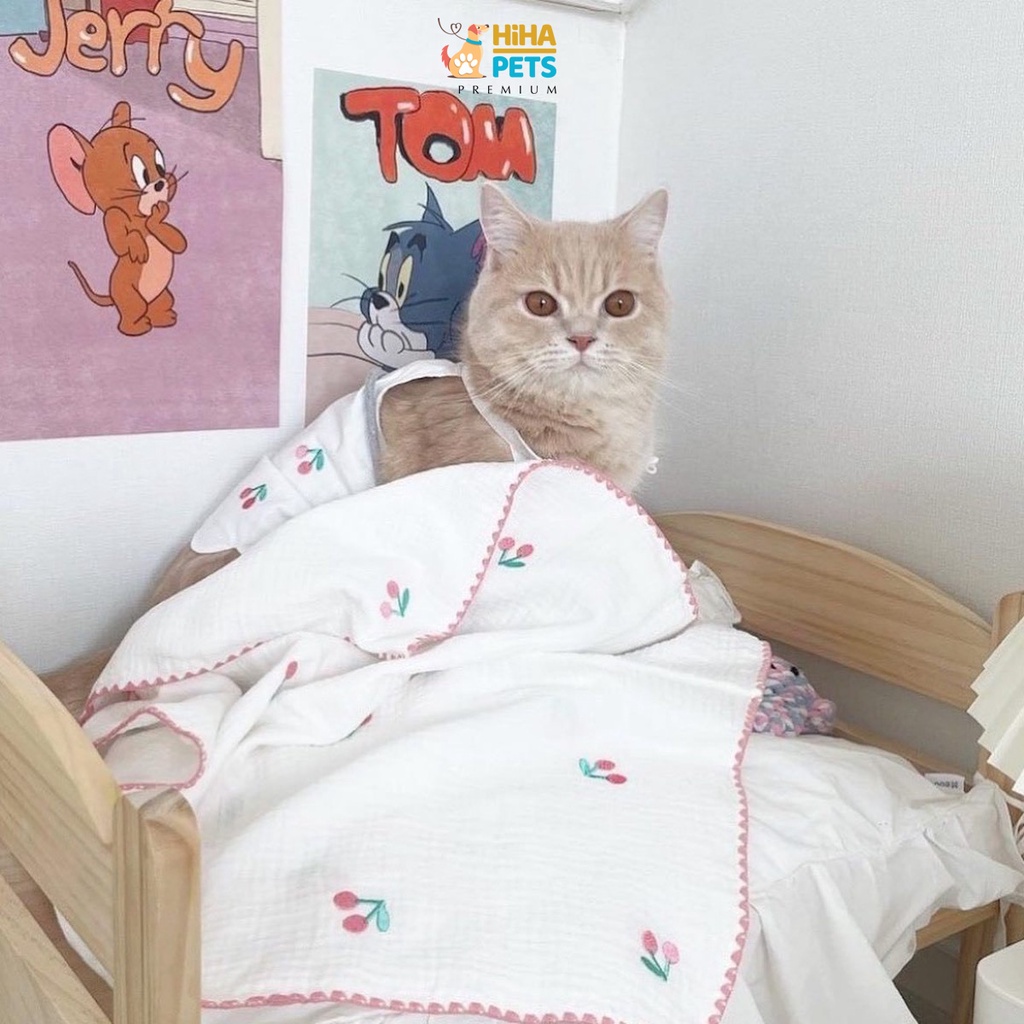 Váy Đầm Cho Chó Mèo Cotton Pháp Thêu Hoa Anh Đào Có Kẹp Premium Quần Áo Thú Cưng Thiết Kế Thời Trang Hiha Pets.