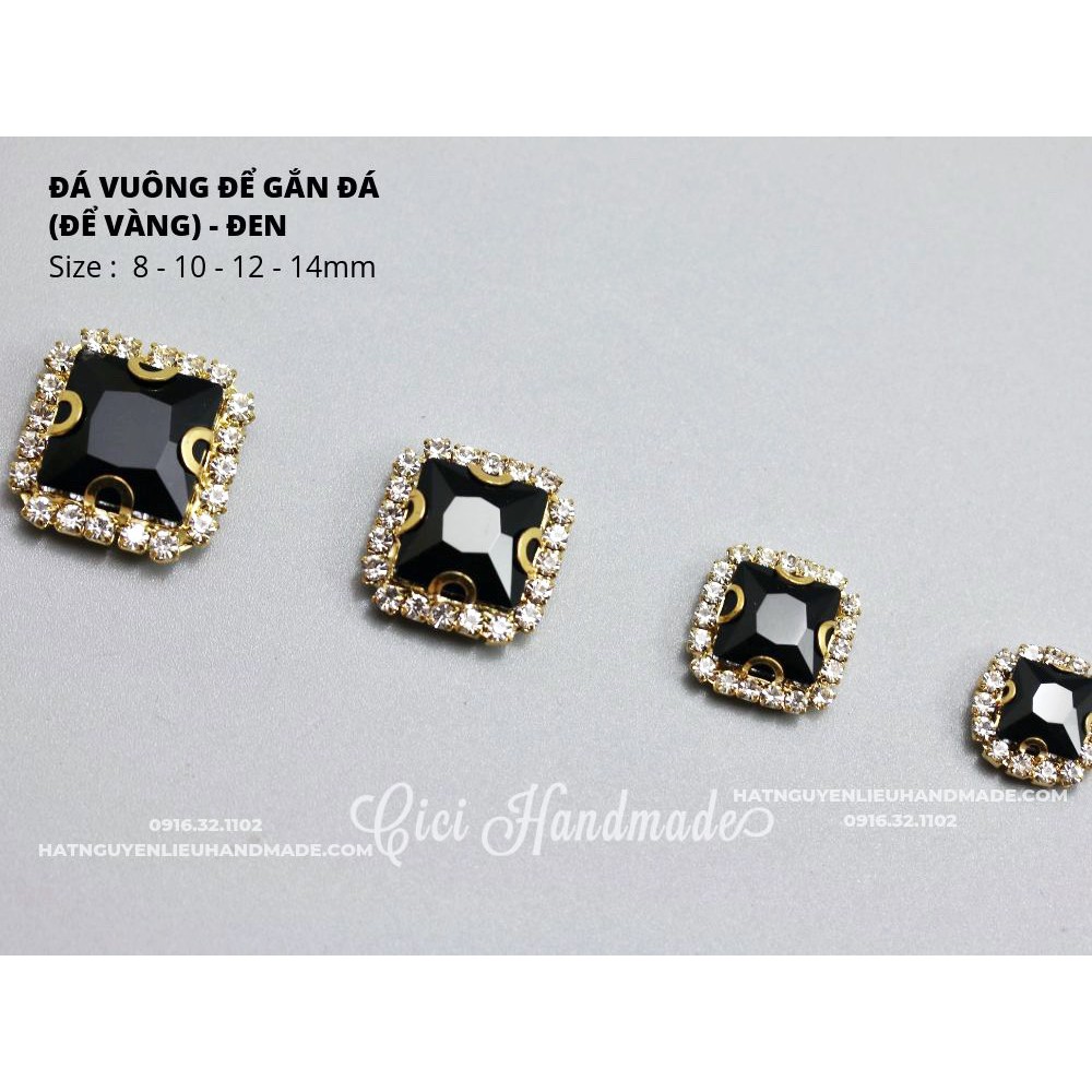 Hạt đá vuông đế vàng/đế bạc viền đá trắng size 12mm Cici Handmade hạt cườm hạt đá trang trí nguyên liệu tự làm