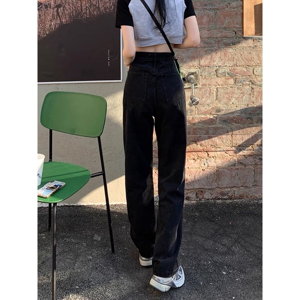 Quần xuông nữ cạp cao . Quần jeans nữ ống rộng phù hợp cho các bạn lứa tuổi teen ! quần xuông đen cạp cao