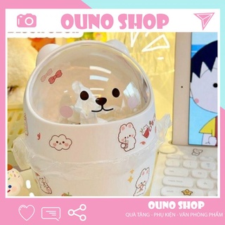 Thùng rác ống cắm đđể bàn có nắp mini gấu cute - ouno shop