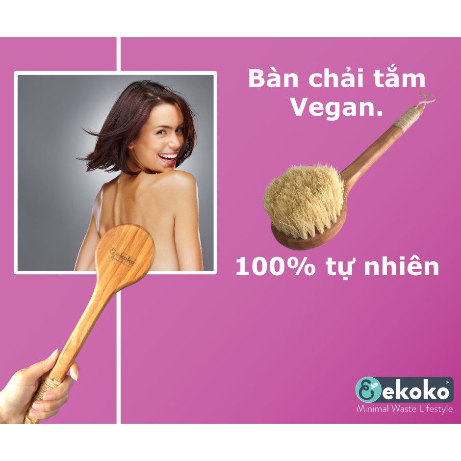 Bàn chải tắm khô Vegan lông bằng sợi xương rồng, keo và sơn phủ 100% tự nhiên - Ekoko Cactus Bristle Dry bath Brush