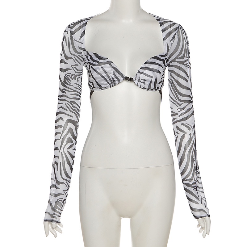 Áo Sơ Mi Tay Dài Kẻ Sọc Phối Lưới Cài Khóa Thiết Kế Quyến Rũ Cho Nữ