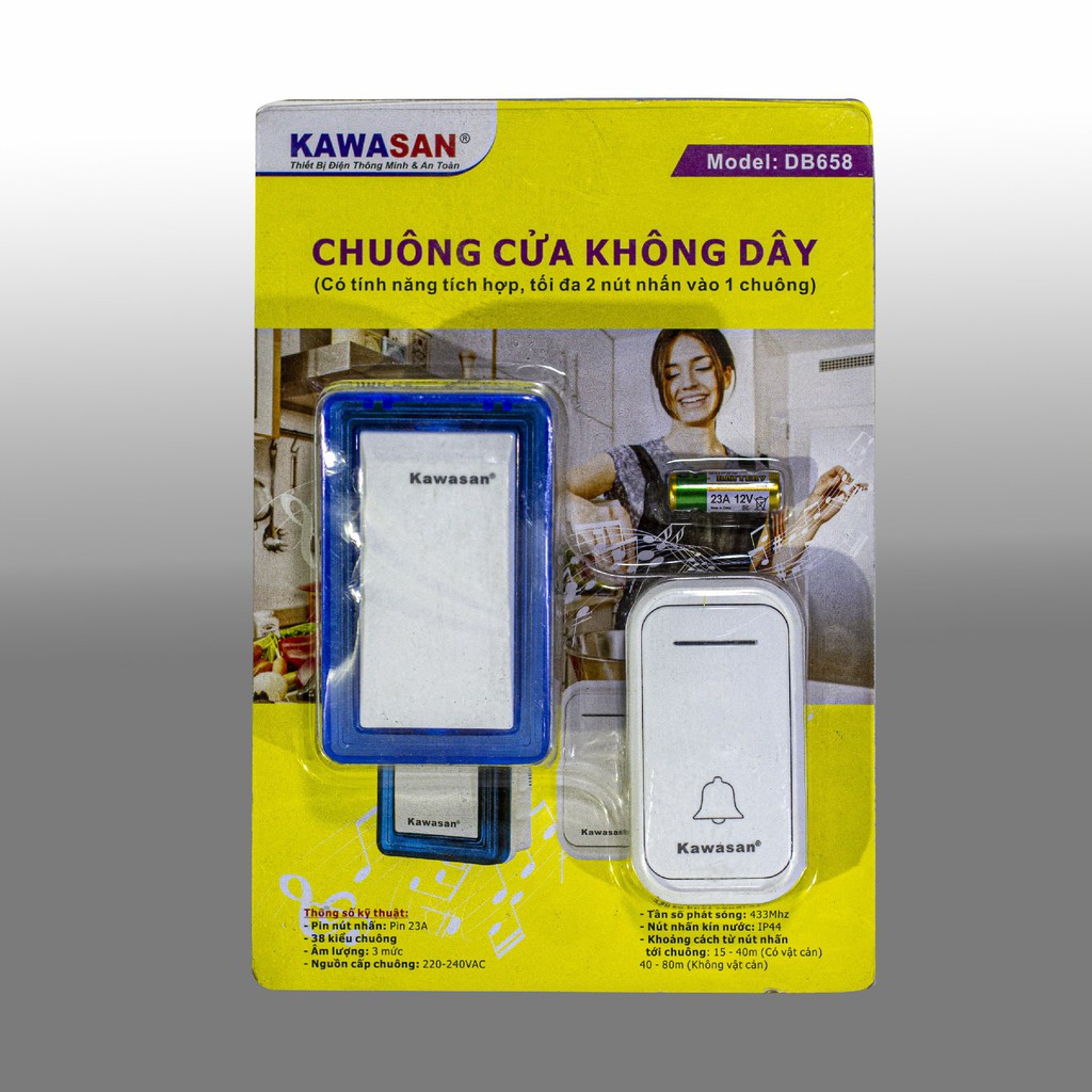 Chuông Cửa Không Dây KAWASAN 38 Kiểu Chuông - DB658 - Điện gia dụng Hoàng Kim