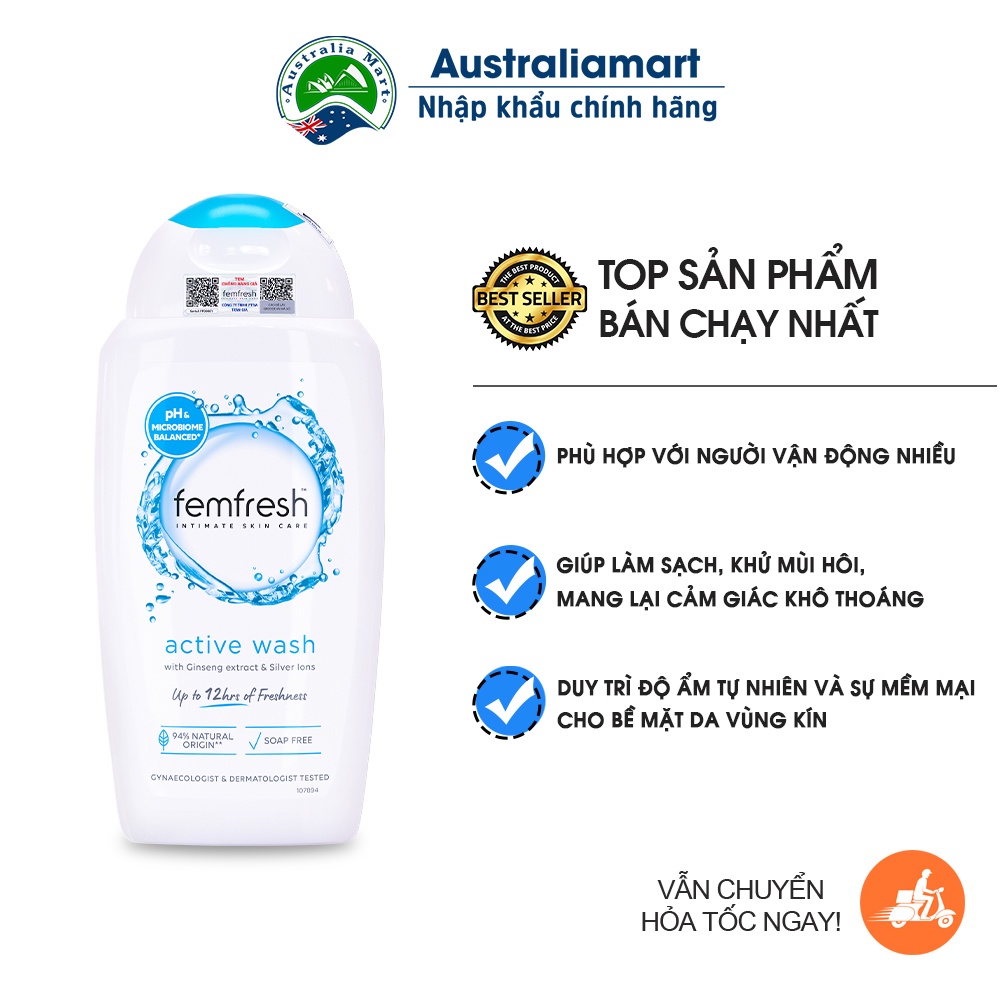 Dung dịch vệ sinh phụ nữ cao cấp năng động Anh Quốc Femfresh Active Fresh Wash 250ml