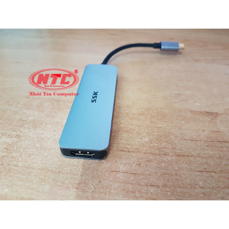 Bộ hub đa năng cổng TypeC ra USB 3.0 SSK SHU-C530 kèm chức năng xuất HDMI (bạc)