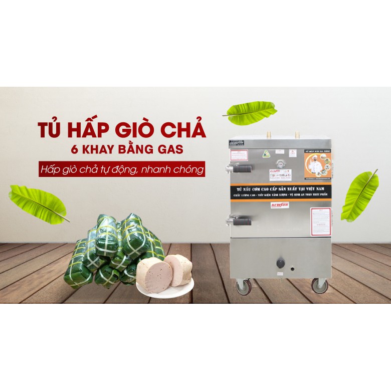 Tủ hấp giò chả 30 kg/mẻ bằng gas 6 khay  NEWSUN - Bảo hành 12 tháng