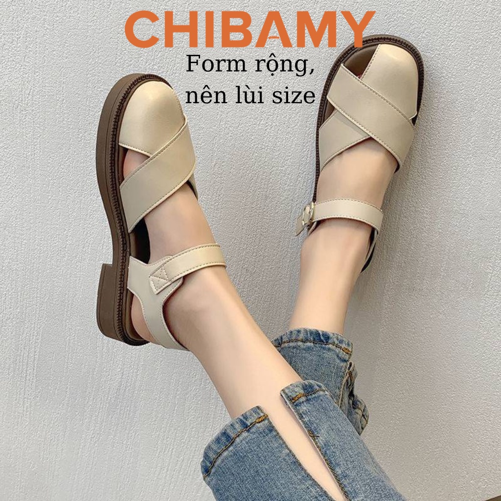 Giày sandal Rọ nữ 2 NAN chéo bản to da mềm đế bệt