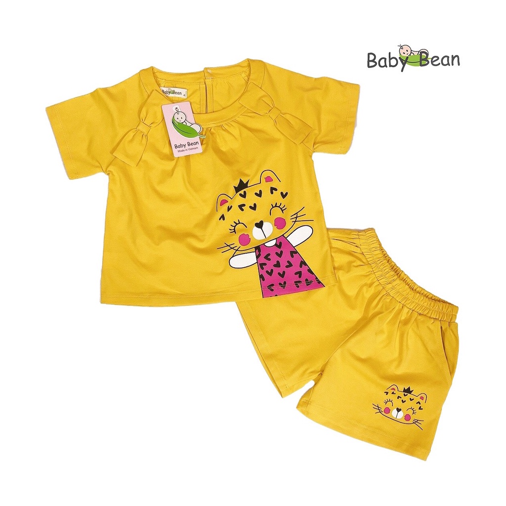 [MÃ THƯƠNG HIÊU YÊU THÍCH Voucher giảm 10%] Bộ Đồ Thun Cotton in Mèo Bé Gái BabyBean