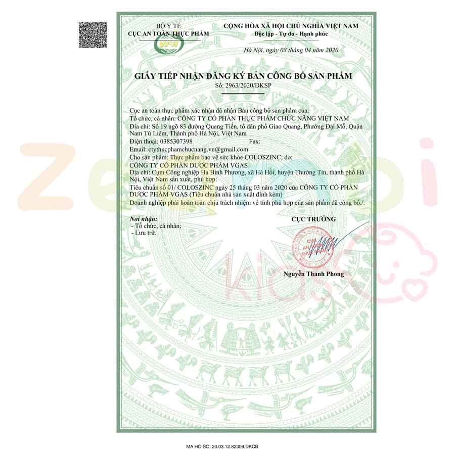 02 Kẽm Hữu Cơ ColosZinC - Cải thiện biếng ăn, Tăng cường đề kháng cho bé yêu của mẹ | Thế Giới Skin Care