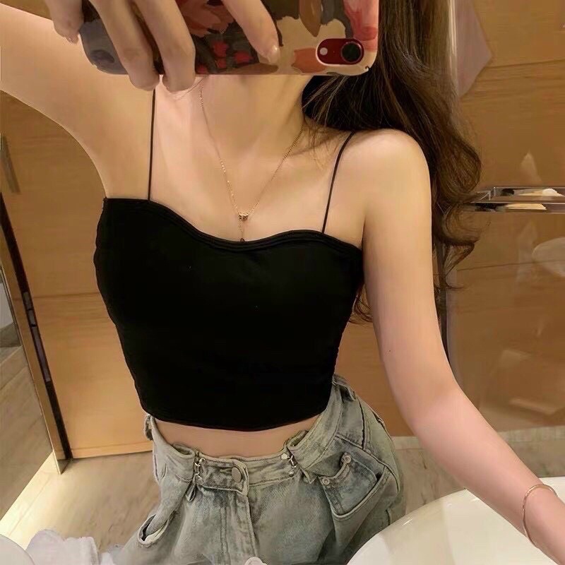 Áo 2 Dây Sợi Bún Có Đệm Ngực, Áo Bra croptop Dây Mảnh Dáng Lửng