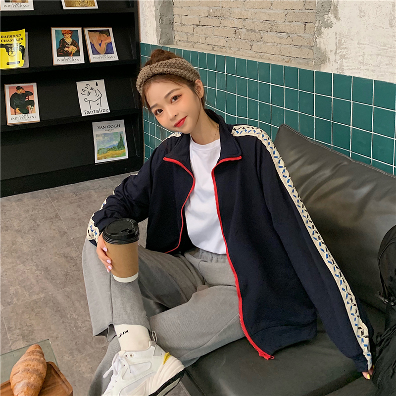 Áo khoác thể thao SUXI dáng rộng cổ đứng thiết kế trẻ trung cho nữ