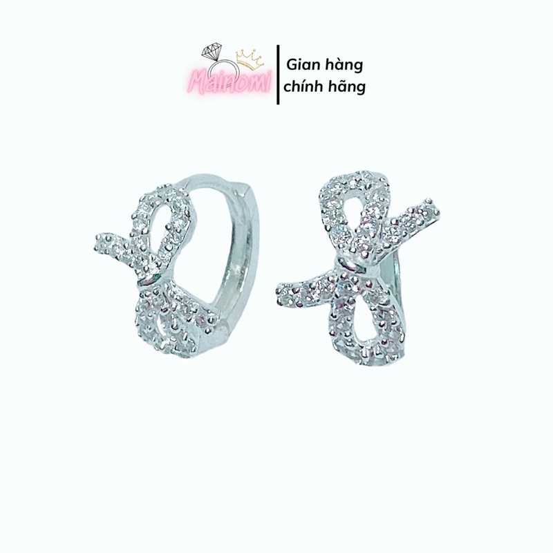 Bông tai nữ nơ chéo đá bạc ta, hotrend đình đám Mainomi Shop Bạc Xinh