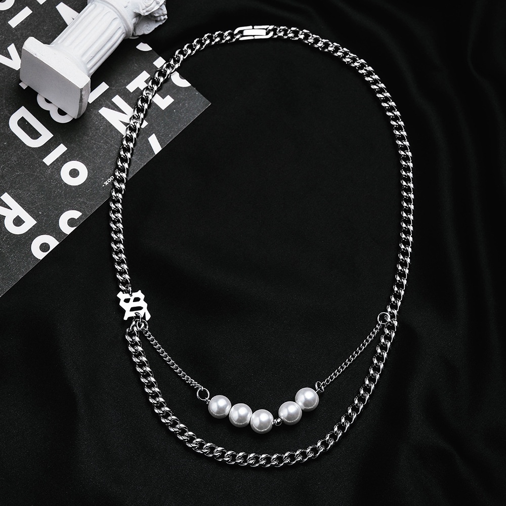 Vòng Cổ Ngọc Trai Khâu 191120Dây Chuyền Thép Titan Thời Trang Cho Nam Nữ