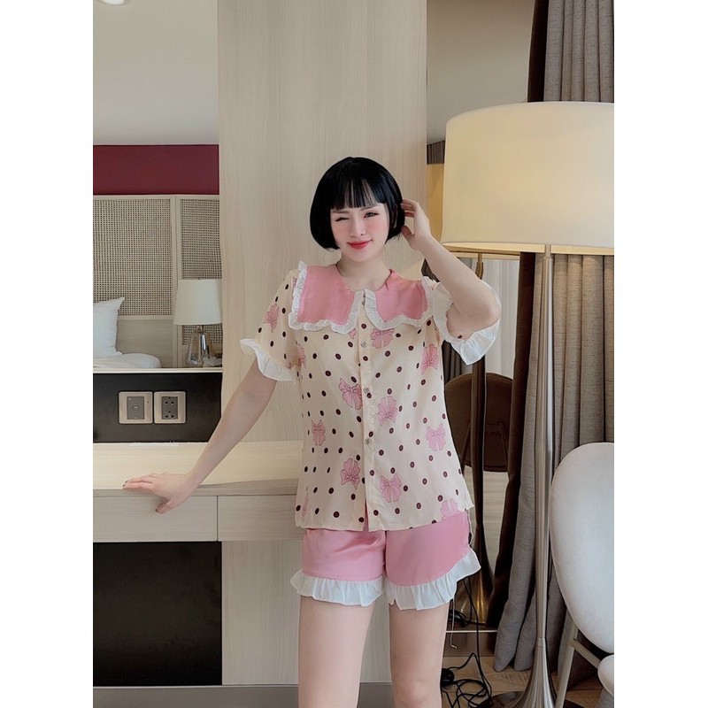 ♥️ Đồ Bộ Lụa ♥️ Bộ Pijama lụa đùi tiểu thư B2053.