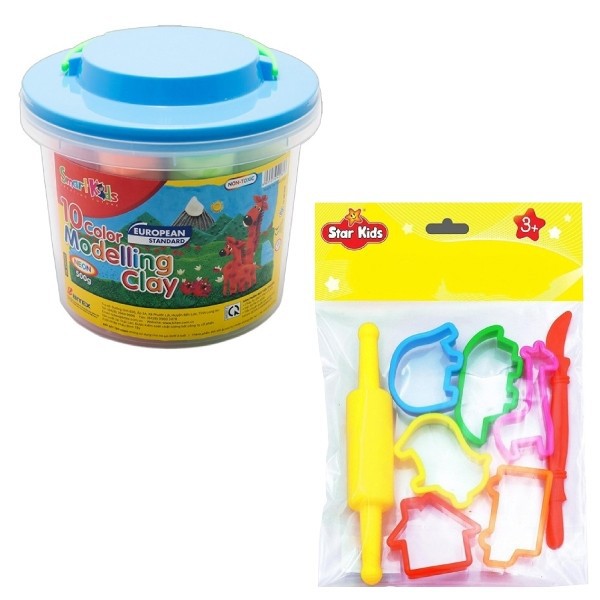 Đất nặn Smartkids xô nhựa 500g 10 màu neon dành cho bé từ 3 tuổi trở lên, an toàn, không độc hại SK-C500N