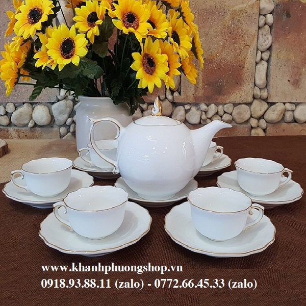 Bộ bình tách trà mẫu đơn chỉ vàng sứ Minh Long - bộ bình tách trà Mẫu Đơn chỉ vàng