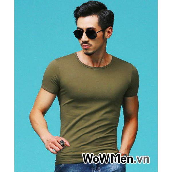 Áo Thun Nam Ngắn Tay Trơn Body Xanh Rêu Cổ Tròn