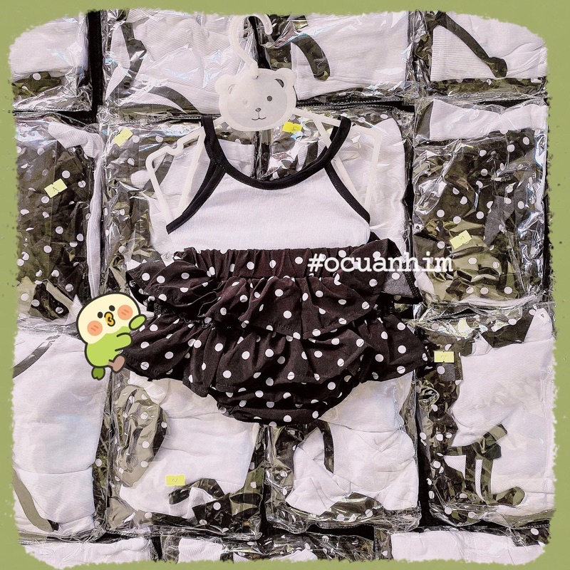 Set áo hai dây kèm quần váy chấm bi siêu xinh cho bé
